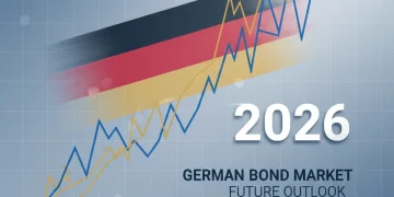 Finanzchart mit deutschem Flaggenmotiv und '2026', das die Analyse deutscher Bundesanleihen darstellt