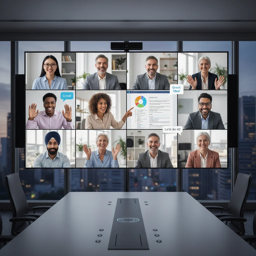 Diverse Gruppe von Personen arbeitet virtuell in einem Online-Projekt zusammen