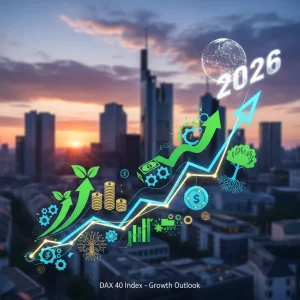 DAX 2026: Prognosen, Chancen & Risiken für Ihre Aktienanlagen DAX 2026 Prognose: Graph mit steigendem Index und Wirtschaftssymbolen
