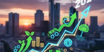 DAX 2026 Prognose: Graph mit steigendem Index und Wirtschaftssymbolen