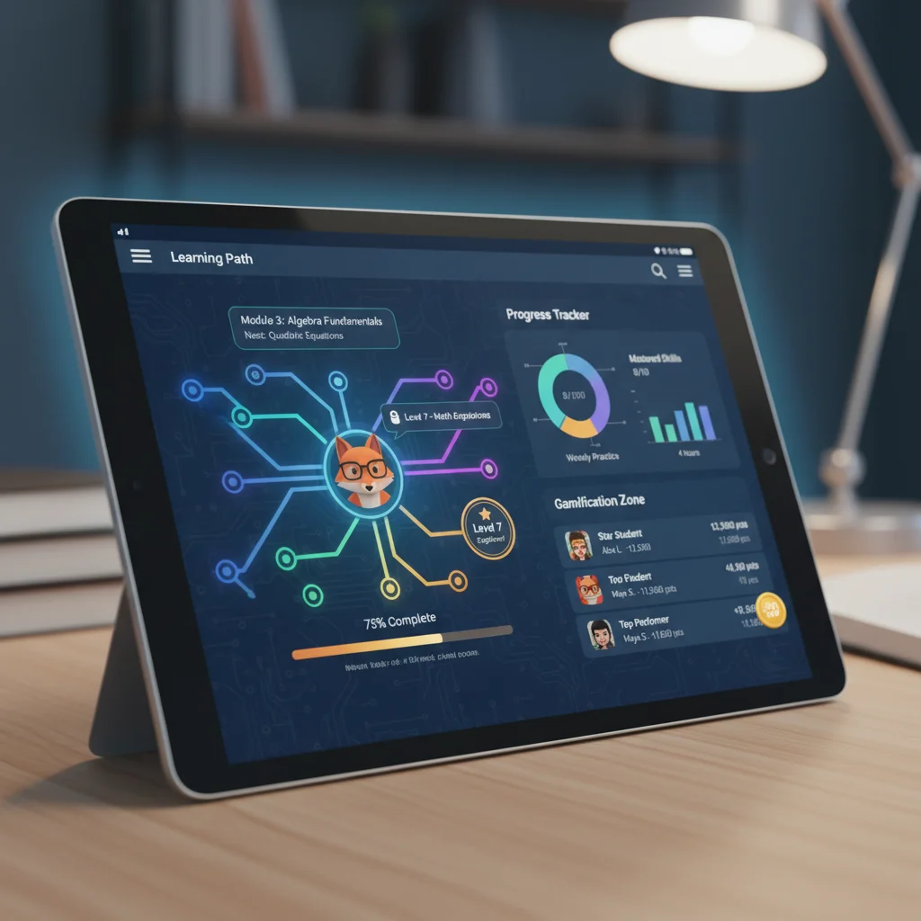KI-gestützte adaptive Lernplattform auf einem Tablet mit personalisierten Lernpfaden