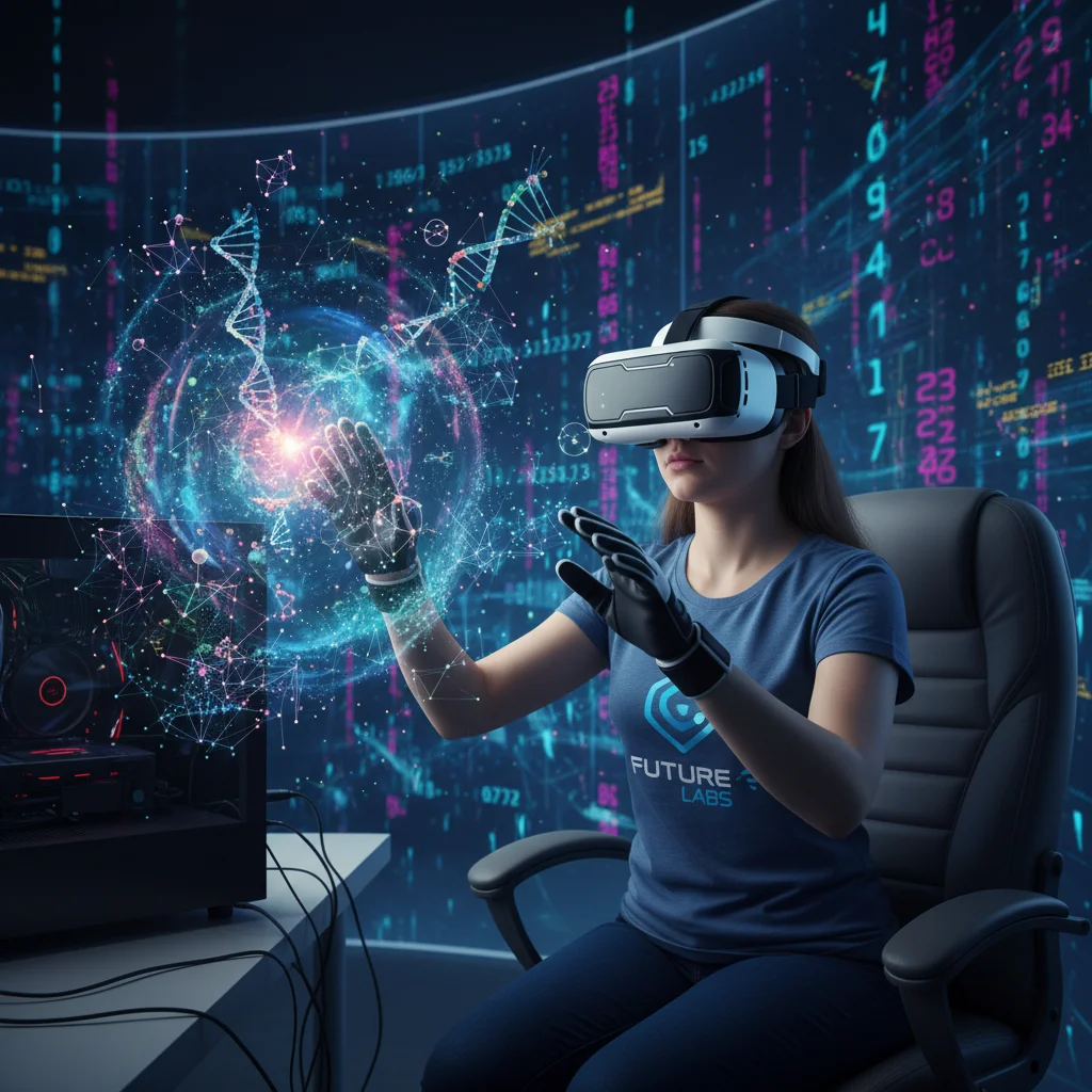 Student lernt in einer virtuellen Realität mit VR-Brille