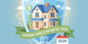 Haus mit Schutzschild symbolisiert den Wohnkostenzuschuss 2026 und finanzielle Sicherheit
