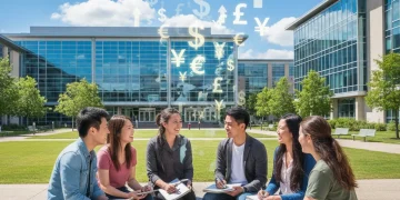 Glückliche Studierende auf einem Campus, symbolisch für mehr BAföG-Förderung