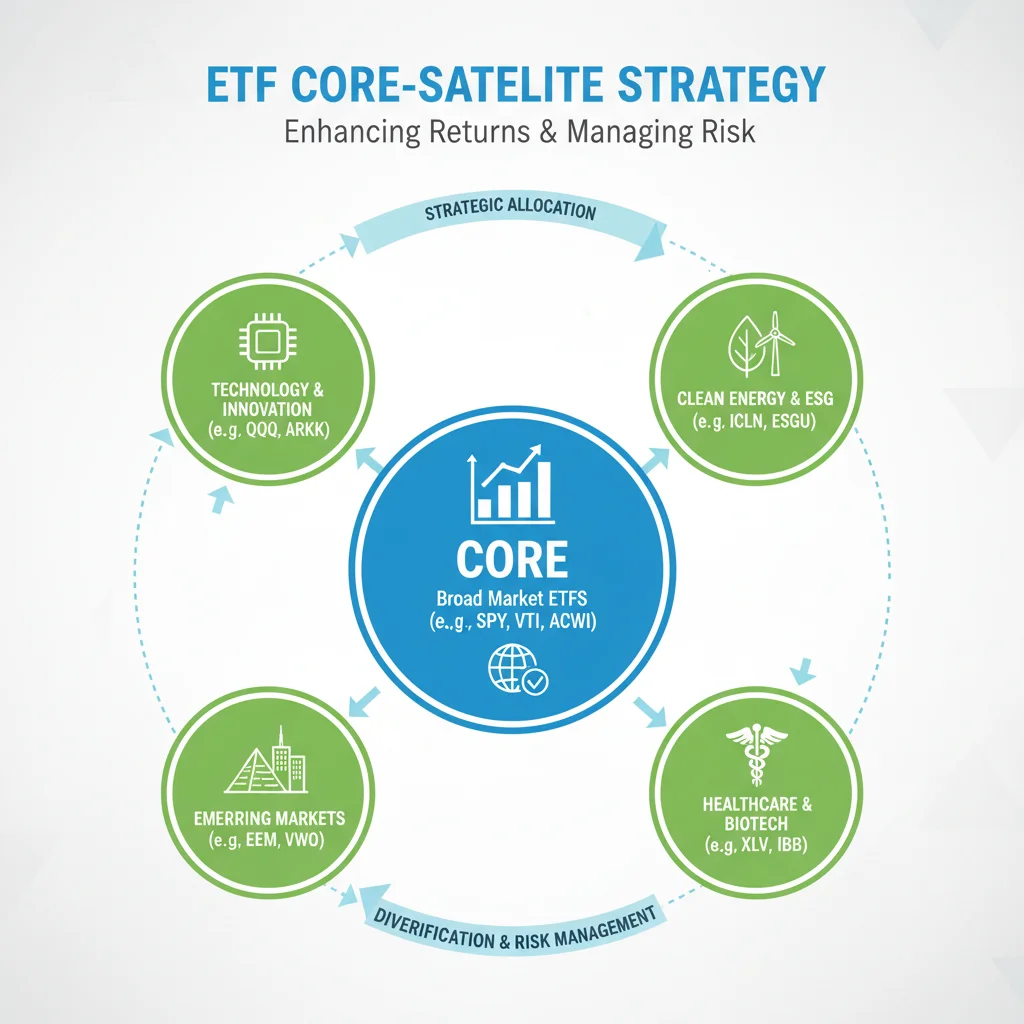 Infografik: Core-Satellite-Strategie für ETF-Investitionen