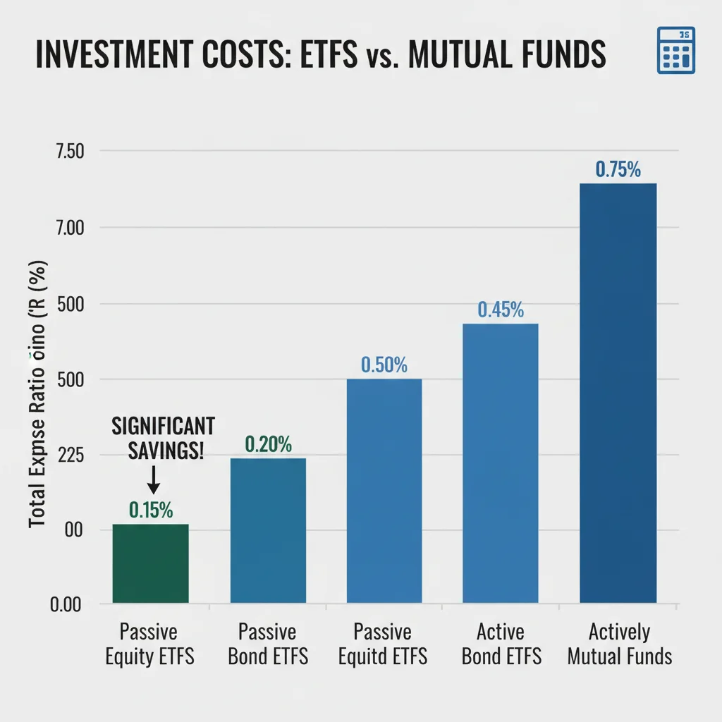 Balkendiagramm: Kostenvergleich von ETFs und aktiv gemanagten Fonds