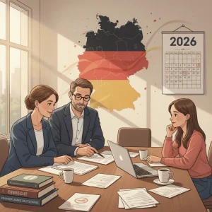 Erbschaftssteuer in Deutschland: Freibeträge & Vermögensübertragung 2026 Familie bespricht Erbschaftssteuer und Vermögensübertragung in Deutschland 2026