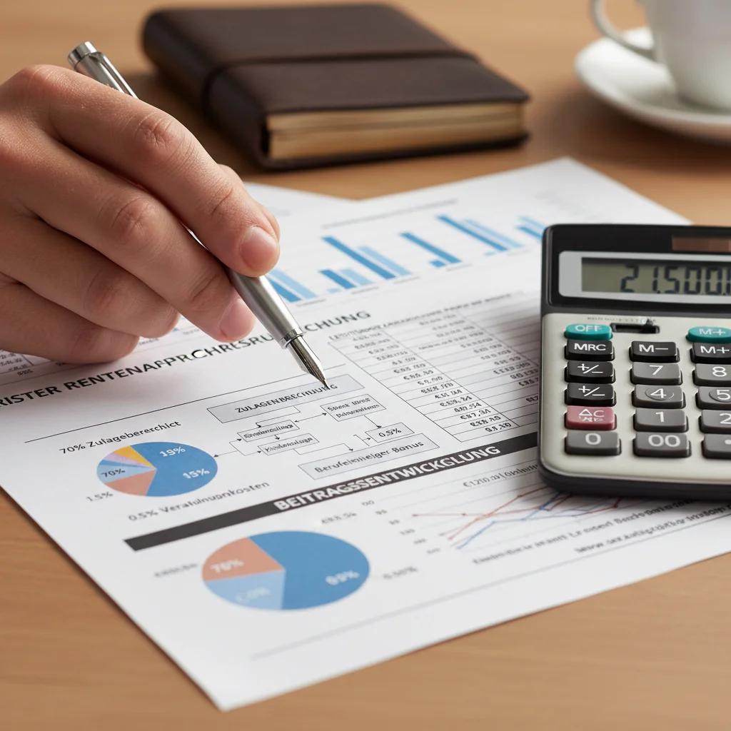 Hand analysiert komplexe Finanzübersicht zur Optimierung der Riester-Rente und Zulagen.
