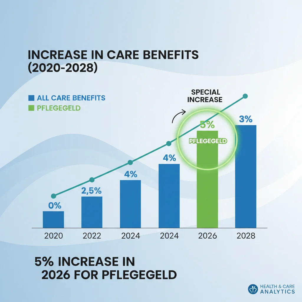 Infografik zur Entwicklung des Pflegegeldes und der 5% Erhöhung 2026