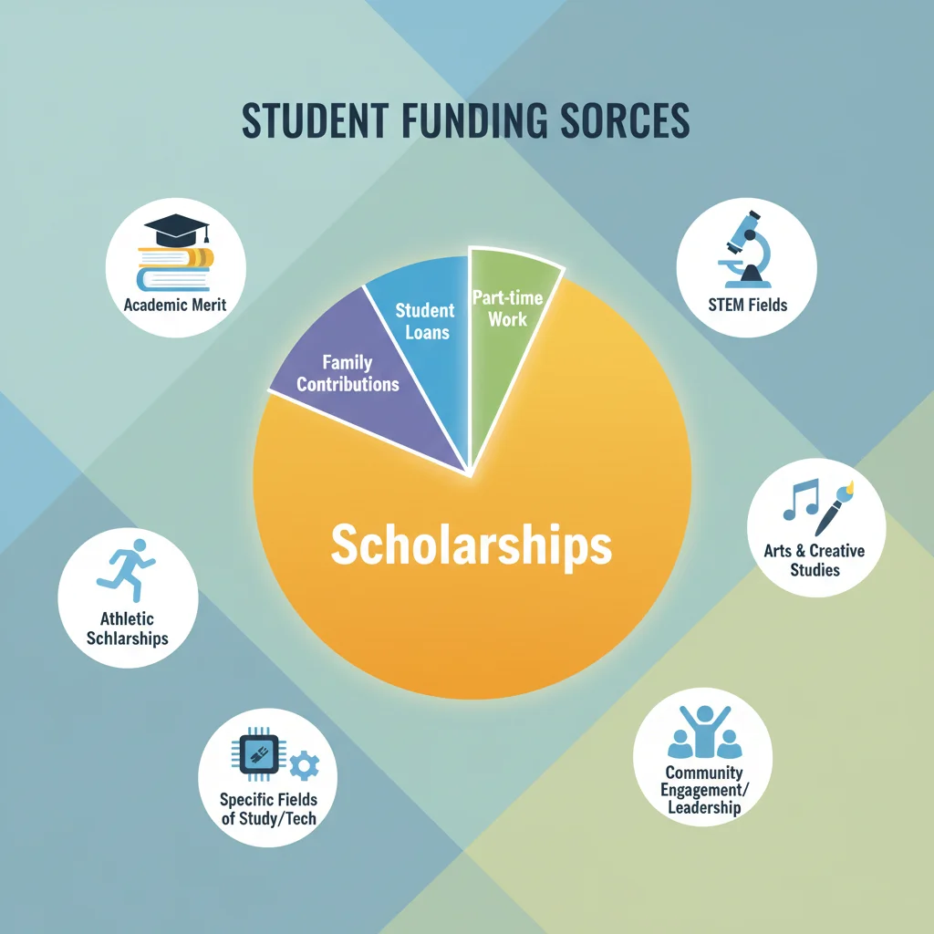 Infografik: Verschiedene Quellen der Studienfinanzierung, mit Fokus auf Stipendien